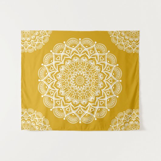 Boho Mustard Yellow Mandala Wandteppich (Vorderseite (Horizontal))
