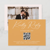 Boho Mustard Yellow QR Code Wedding RSVP Begleitkarte (Vorne/Hinten)