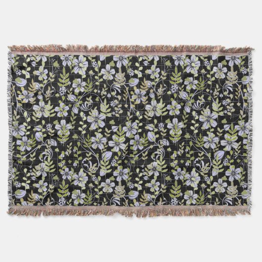 Boho Muster 02.w Floral auf Black BG Decke (Vorderseite)