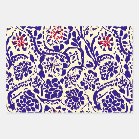 Boho Muster Blau und Roter Planer Geschenkpapier Set (Vorderseite 3)