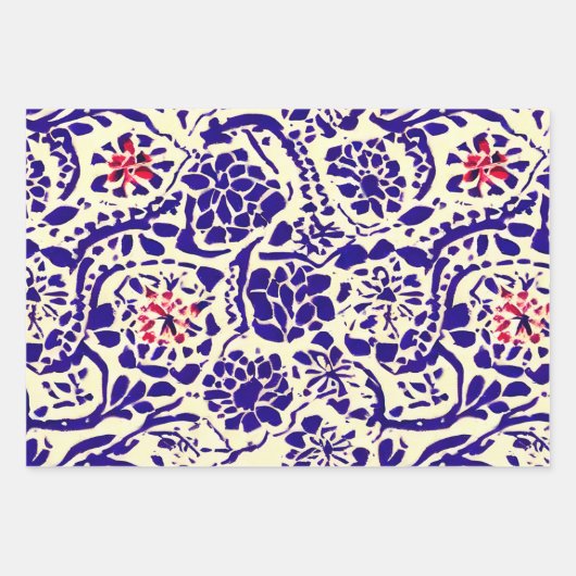 Boho Muster Blau und Roter Planer Geschenkpapier Set (Vorderseite)