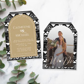 Boho Muster Foto Arch Gold Hochzeitsempfang Einladung