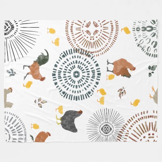 Boho Muster für Hühner Fleecedecke (Vorderseite (Horizontal))