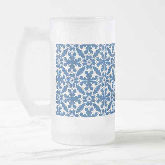 Boho-Muster in Blau – Elegant & Kühn Mattglas Bierglas (Links)