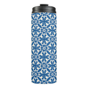 Boho-Muster in Blau – Elegant & Kühn Thermosbecher