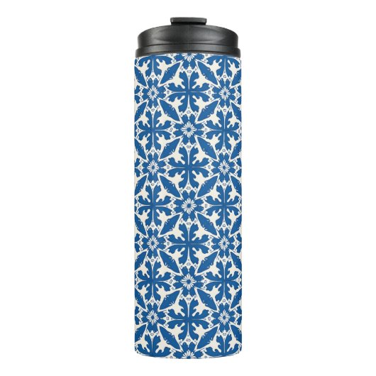 Boho-Muster in Blau – Elegant & Kühn Thermosbecher (Vorderseite)