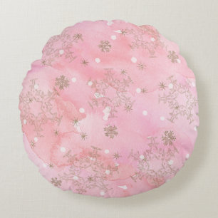 Boho Muster rosa Weihnachtsschneeflocken Rundes Kissen