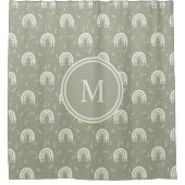 Boho Muster Sage Green Mit Monogramm Duschvorhang (Vorderseite)