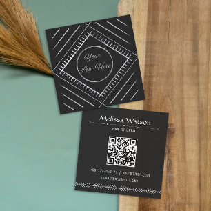 Boho Muster schwarz mit Logo feminin Quadratische Visitenkarte