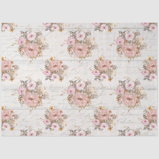 BOHO Mute Floral Script Ephemera Wood Decoupage T Seidenpapier (Vorderseite)