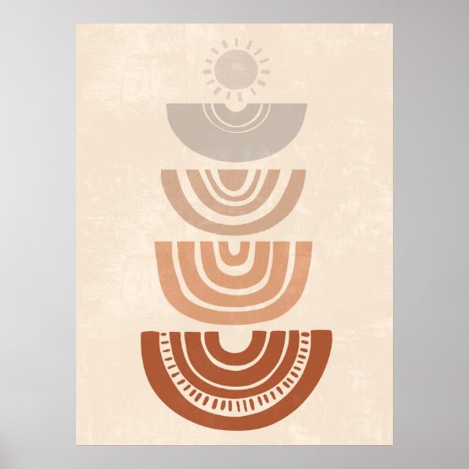 Boho Mute neutrale Abstrakte Sonne und Formen Kuns Poster (Vorne)