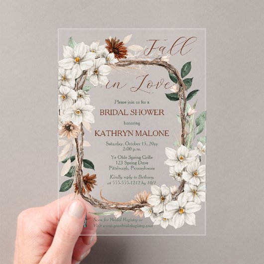 Boho Mutes Fall Blumenfall in Liebe Brautparty Acryleinladungen (Insitu (Handheld))
