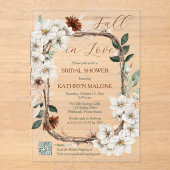 Boho Mutes Fall Blumenfall in Liebe Brautparty Acryleinladungen (Vorderseite)
