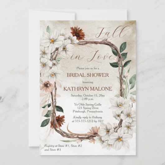 Boho Mutes Fall Blumenfall in Liebe Brautparty Einladung (Vorderseite)