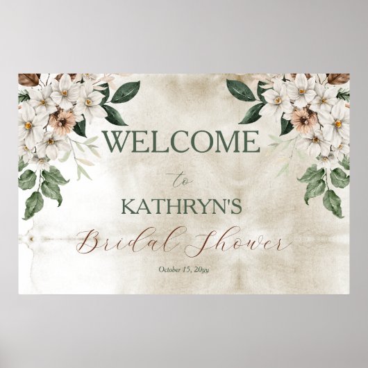 Boho Mutes Fall Floral Brautparty Poster (Vorne)