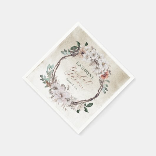 Boho Mutes Fall Floral Brautparty Serviette (Ecke)