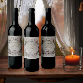 Boho Mutes Fall Floral Brautparty Weinetikett