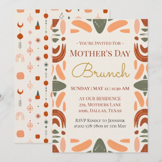 Boho-Muttertags-Brunch-Einladungskarte Einladung (Vorne/Hinten)