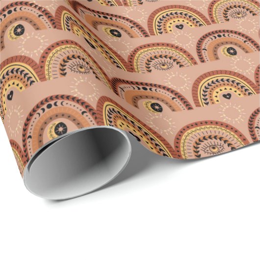 Boho Mystic Eye Rainbow Tan Background Geschenkpapier (Rolleneckpunkt)