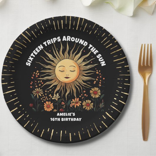 Boho Mystical Sun Birthday Pappteller