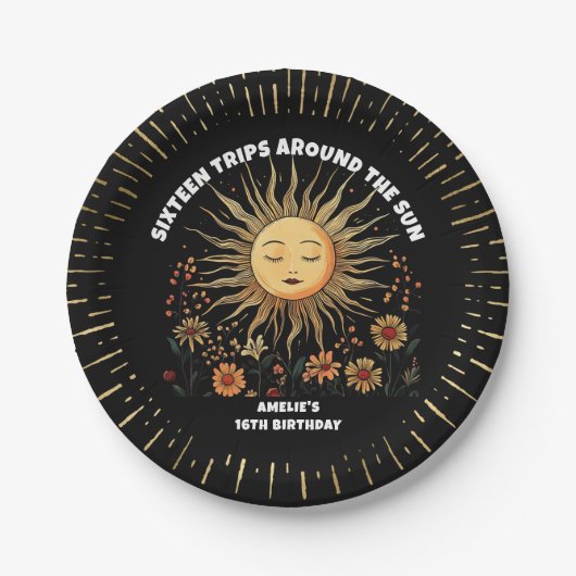 Boho Mystical Sun Birthday Pappteller (Vorderseite)