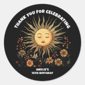 Boho Mystical Sun Birthday Runder Aufkleber (Vorderseite)