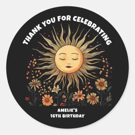 Boho Mystical Sun Birthday Runder Aufkleber (Vorderseite)