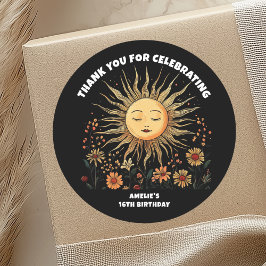 Boho Mystical Sun Birthday Runder Aufkleber