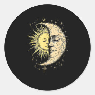 Boho-Mystik-Sonne-und-Mond-Ästhetik Vintage Runder Aufkleber