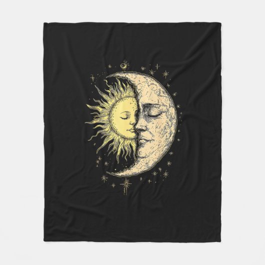 Boho Mystische Sonne und Mond Ästhetik Vintag Fleecedecke (Vorderseite)