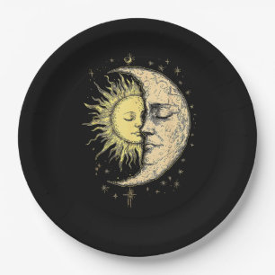 Boho Mystische Sonne und Mond Ästhetik Vintag Pappteller