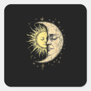 Boho-Mystischer Sonnen- und Mond-Ästhetik-Vintage Quadratischer Aufkleber