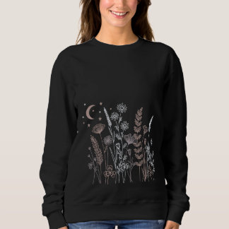Boho-Nacht-Himmel-Blumenillustration – Mond, Stern Sweatshirt