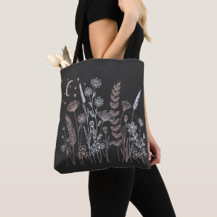 Boho-Nacht-Himmels-Blumenillustration – Mond, Ster Tasche