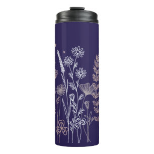 Boho-Nacht-Himmels-Blumenillustration – Mond, Ster Thermosbecher