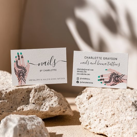 Boho nails grün henna tattoos Abbildung Visitenkarte