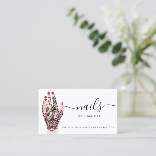 Boho nails Techniker henna tattoos Illustration Visitenkarte (Stehend Vorderseite)