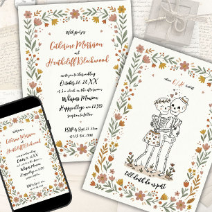 Boho Naive Kunst Stil Skelett Hochzeit Einladung