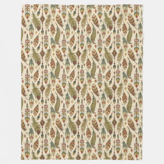 Boho Native Authentic Tribal Ethnic Feathers Pfeil Fleecedecke (Vorderseite)