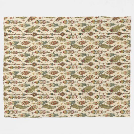 Boho Native Authentic Tribal Ethnic Feathers Pfeil Fleecedecke (Vorderseite (Horizontal))