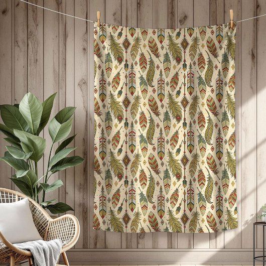 Boho Native Authentic Tribal Ethnic Feathers Pfeil Fleecedecke