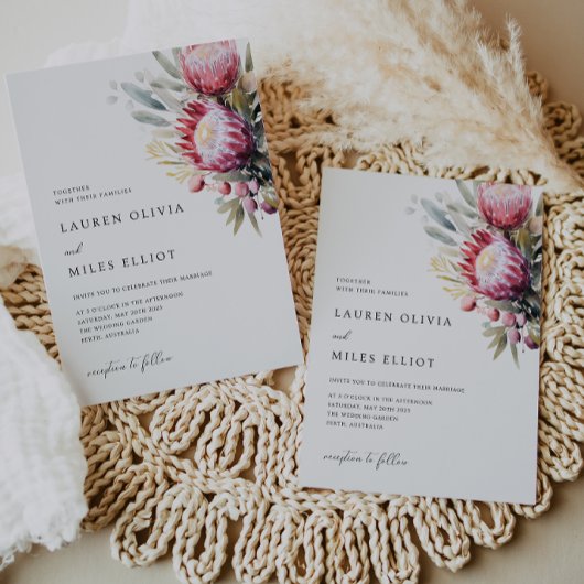 Boho Native Protea Wedding Invite Einladung