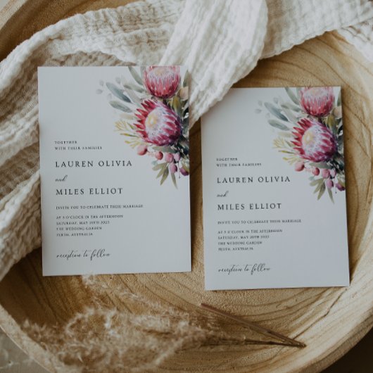 Boho Native Protea Wedding Invite Einladung