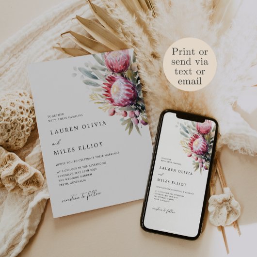 Boho Native Protea Wedding Invite Einladung