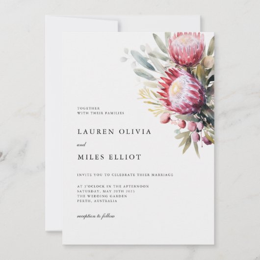 Boho Native Protea Wedding Invite Einladung (Vorderseite)