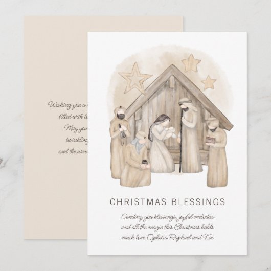 Boho Nativity Stable Scene Holiday Card Feiertagskarte (Vorne/Hinten)