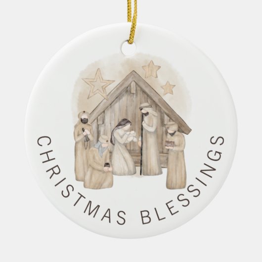 Boho Nativity Stable Scene Weihnachtsgesegnung Keramik Ornament (Vorne)