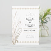 Boho Natural Pampas Grass Elegantes Foto Save The Date (Stehend Vorderseite)