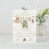 Boho Nature Baby Dusche Wäscheleine Einladung (Stehend Vorderseite)