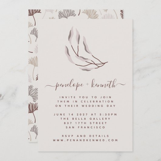 Boho Nature Burgundy und Taupe Botanische Hochzeit Einladung (Vorne/Hinten)